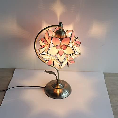 10833 רוז לילי פרח טיפאני סגנון מוכתם זכוכית מנורת שולחן עם בציר פליז בסיס אלקטרוליטי גימור עבור המיטה חדר שינה סלון עיצוב הבית, 8 אינץ