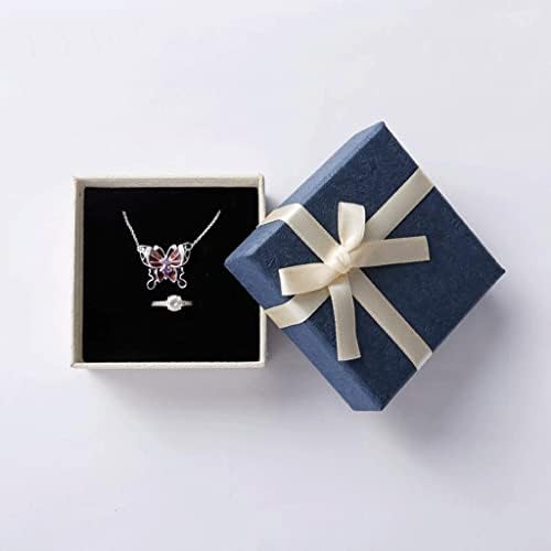ZSEDP מקסים Bowknot תכשיטים מרובעים קופסא קרטון אריזת קופסת מתנה קופסת מתנה כחול אפור עגיל שרשרת טבעת טבעת אריזה 5 קופסאות/תיק