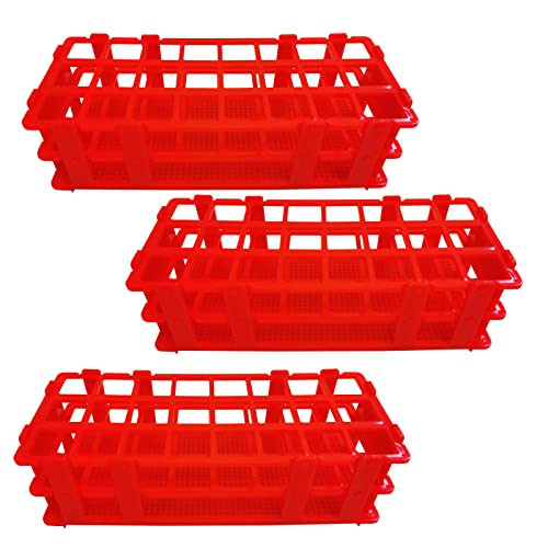 פוקומוקו 3 חבילות פלסטיק מבחנה מתלה, 40 חורים מעבדה מבחנה מתלה מחזיק עבור 20 ממ מבחנות, אדום, להסרה