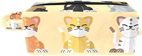 תיק קוסמטי של TbouoBt לנשים, תיקי איפור מרווחים לטיולי טואלט מתנה לטיולים, חיות חתולים מצוירים חיה