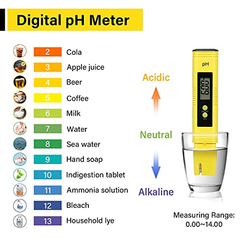 מד PH דיגיטלי של IPOWER 2-Pack למים עם 0.01 דיוק גבוה מטר נייד מבחן PH מבחן עט להידרופוניקה/אקווריום/בריכת שתייה/שחייה ביתית, צהוב