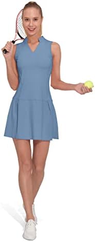 M Moteepi שמלת אימון אתלטי לנשים ללא שרוולים נשים שמלת גולף טניס עם מכנסיים קצרים וכיסים