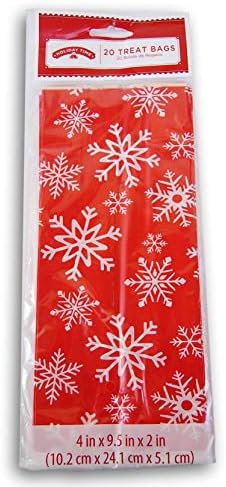 פתיתי שלג שלל לטפל שקיות-חג המולד לבן על אדום חג סוכריות שקיות-20 חבילה