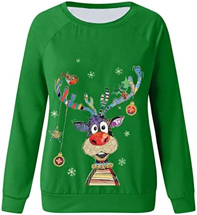 צמרות חג מולד לנשים איילים חמודים הדפס סוודרים סוודרים סוודרים 2022 סווטשירטים של שרוול ארוך חג מולד שמח