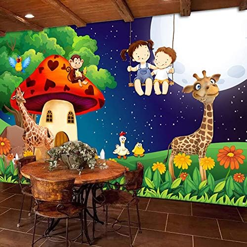יער קריקטורה ירח ג ' ירפה גדול קיר טפט לילדים חדר ילדי חדר שינה קיר קישוט 3 ד קיר קיר מדבקות