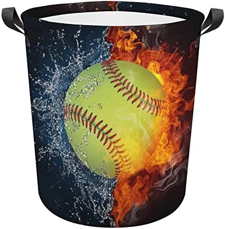 אש בייסבול ספורט סלי כביסה עם ידיות עמיד למים מתקפל עגול בגדי סל אחסון ארגונית