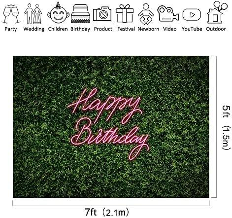 ריידקור ניאון יום הולדת שמח רקע פוליאסטר בד ירוק עלים דשא כפרי בוטני אביב צמחים 7 ווקס5 שעות רגליים טבע צילום רקע מסיבת יום הולדת קישוט