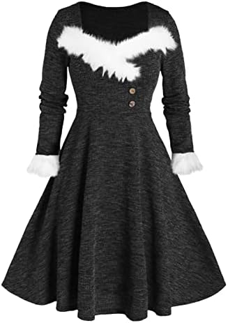 שמלות חג המולד לחורף לנשים 2022 כתף קרה שמלת מסיבת צוואר מטושטשת גבוהה נמוכה שמלת וינטג ' שמלת נדנדה לחג המולד