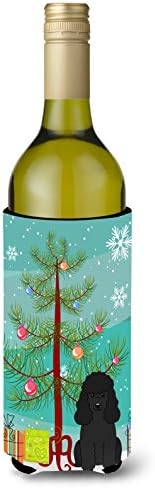 האוצרות של קרוליין ב4196 ליטרק עץ חג המולד שמח פודל בקבוק יין שחור מחבק, מחבק שרוול מצנן בקבוק מכונת רחיץ מתקפל מבודד משקאות מבודד מחזיק,