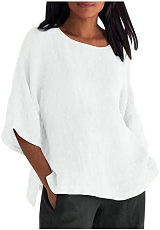 נשים של כותנה פשתן חולצות רופף 3/4 שרוול חולצה בתוספת גודל קיץ חולצות מוצק גרפי טיז עגול צוואר חולצה למעלה