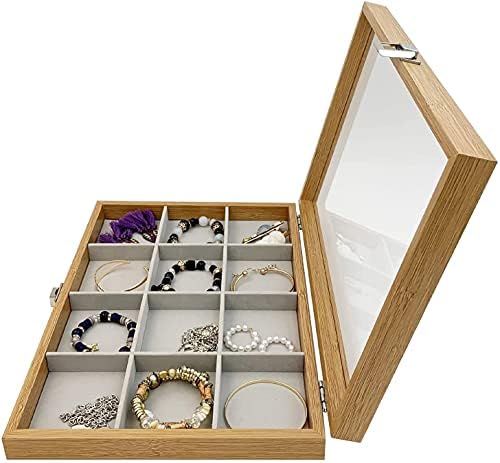 תכשיטי קופסות עץ תכשיטי תיבת אחסון עם מכסה ברור תכשיטים ארגונית מגש עבור טבעת עגיל צמיד סיכת תג עגיל אחסון קופסא תכשיטי תיבת אחסון