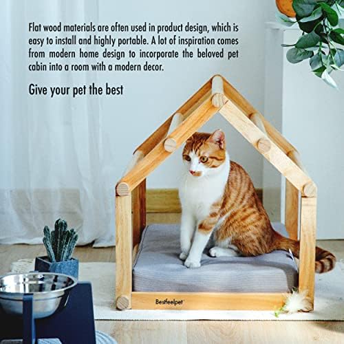 בית כלבי עץ עם מיטה, בית חתולים קטן מקורה, בית בסגנון ריהוט לכלב חתולים